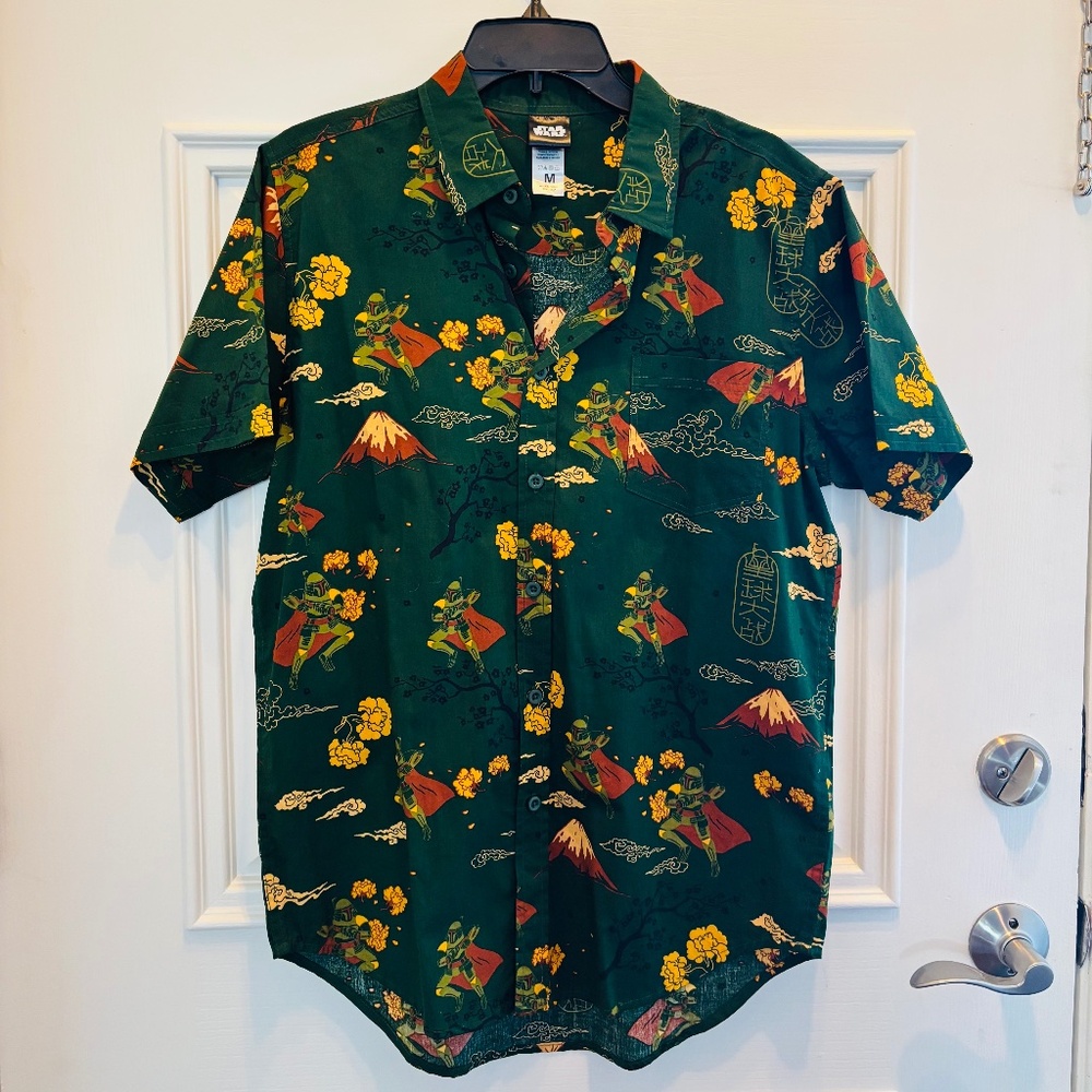 Star Wars Boba Fett 100%Cotton NWOTCollared Green Casual Button Down Shirt Sz M